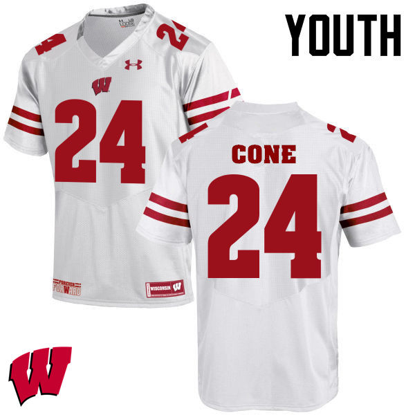 Youth Winsconsin Badgers #24 Madison Cone College Football Jerseys-White